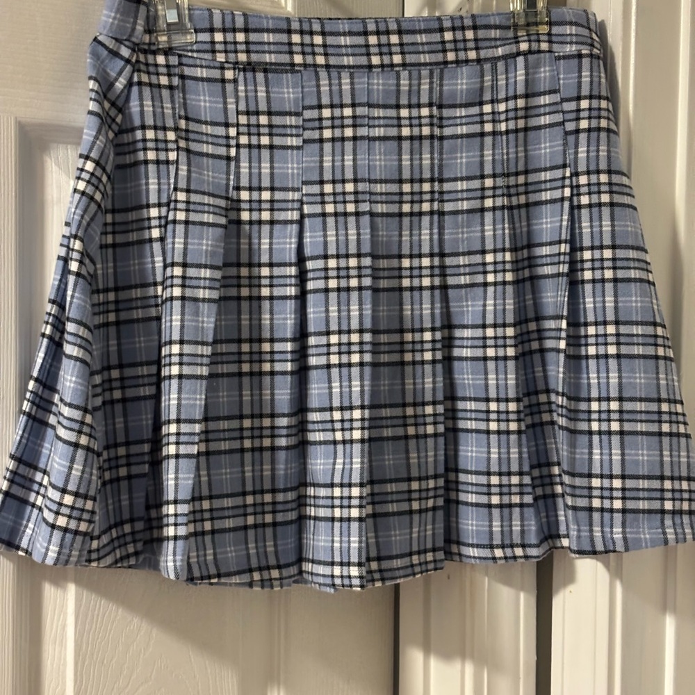 Pastel Blue Grunge Pleated Skater Preppy Style Mini Skirt Size Medium